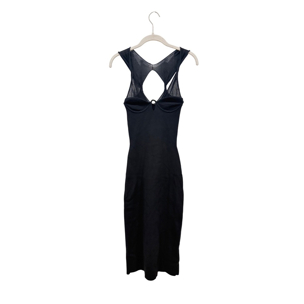 Dion Lee Black Ribbed Mesh Underwire Midi Dress Twisted Racerback Keyhole Cutout